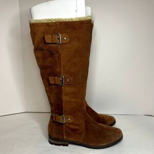Alfani Vermont Genuine Suede Leather Shearling Triple Buckle Riding Boots Women
